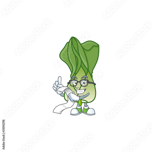 Funny face bok choy cartoon with menu ready to serve
