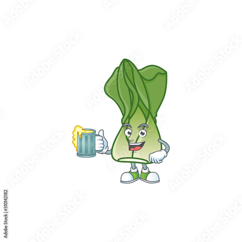 Happy face bok choy with a glass of beer