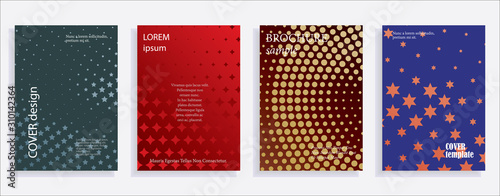 Minimalistic cover design templates. Set of layouts for covers of books, albums, notebooks, reports, magazines. Line halftone gradient effect, flat modern abstract design. Geometric mock-up texture	