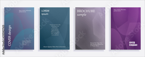 Minimalistic cover design templates. Set of layouts for covers of books, albums, notebooks, reports, magazines. Line halftone gradient effect, flat modern abstract design. Geometric mock-up texture © uncleaux