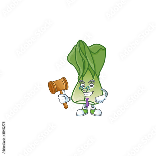 A professional judge bok choy presented in cartoon character design