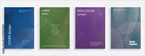 Minimalistic cover design templates. Set of layouts for covers of books, albums, notebooks, reports, magazines. Line halftone gradient effect, flat modern abstract design. Geometric mock-up texture