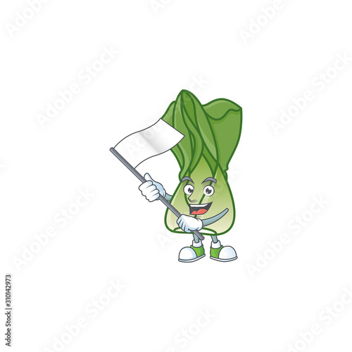 cute bok choy cartoon character design holding a flag