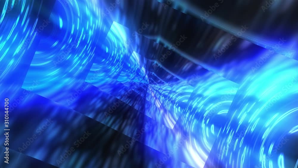 3D rendering of abstract background digital rectangular funnel with luminous spirals and luminous background, computer generated