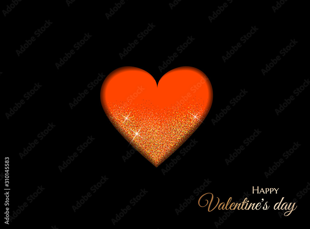 Happy valentines day background with red heart, gold frame, sparkles and handwritten calligraphy. Vector illustration. Happy valentines day background with red heart, gold frame, sparkles and handwritten calligraphy. Vector illustration.