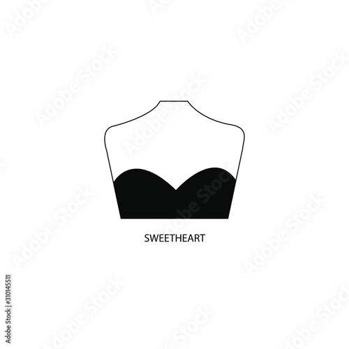 Sweetheart dress vector icon on white background. Flat vector off the shoulder dress icon symbol sign from modern clothes collection for mobile concept and web apps design.