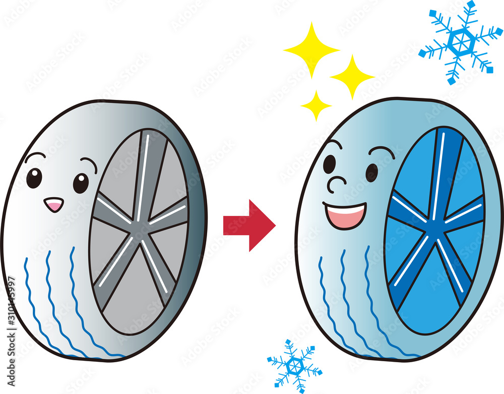 スタッドレスタイヤ 冬タイヤ タイヤ交換 擬人化 キャラクター Stock Vector Adobe Stock
