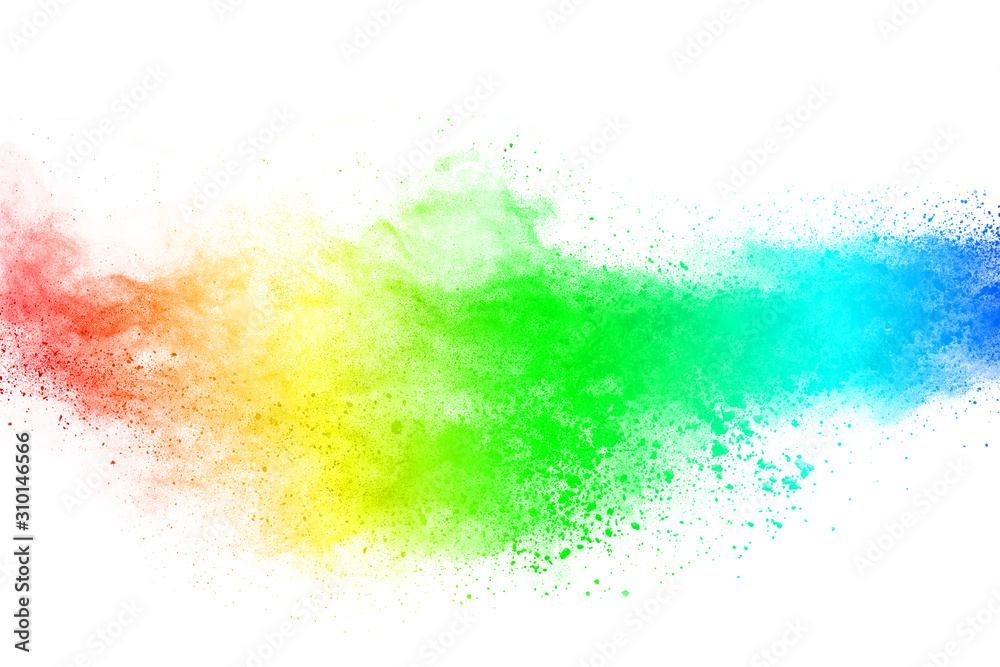 Colorful powder explosion on white background.