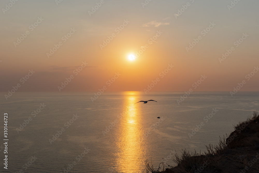 Golden sunset on the sea perfect background