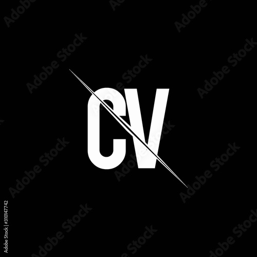 CV logo monogram with slash style design template