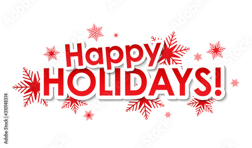HAPPY HOLIDAYS red typography banner with snowflakes