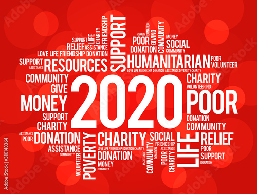 2020 help word cloud collage, social concept background