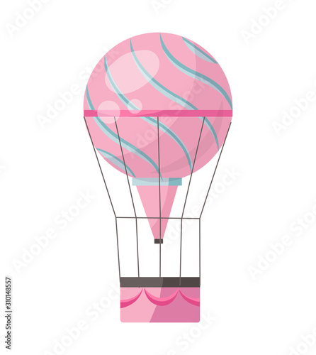 Flat illustration of hot air-balloon. Romantic cartoon colorful flying entertainment festival balloons outdoor. Travel, sky transport illustration