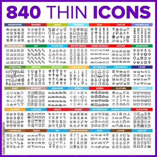 Web Icon Thin Line Big Set Vector. Web Symbol Package Bundle. Isolated Sign For Design Illustrations