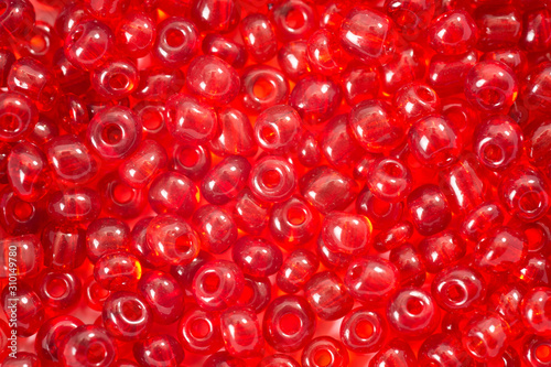 Red beads for needlework, used to make bracelets, beads and other jewelry