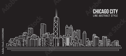 Cityscape Building Line art Vector Illustration design - Chicago city