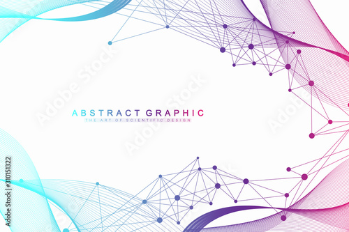 Colorful molecules background. DNA helix, DNA strand, DNA Test. Molecule or atom, neurons. Abstract structure for science or medical background, banner. Scientific molecular vector illustration