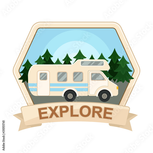 Mountain Adventure Badge with Travel Van Vector Item © Happypictures