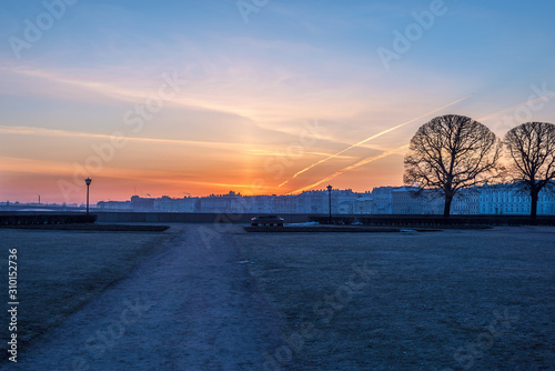 dawn with planes over V. O. © Valerii Ivanov