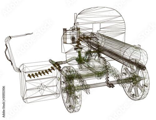 Wireframe of the Maxim machine gun. Machine gun isolated on a white background. View perspective. 3D. Vector illustration