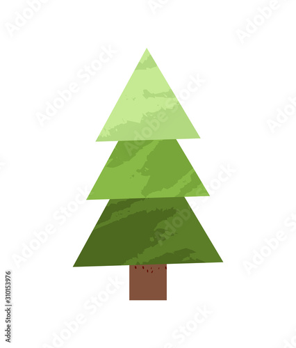 Green spruce tree made of simple triangles in flat design cartoon style. Vector fir-tree or New Year decorative element, green summer pine plant