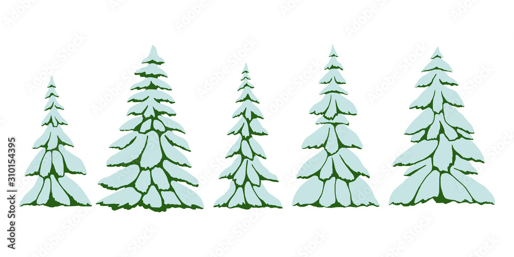 Trees in the snow, fir trees isolated, vector illustration