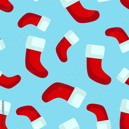 Seamless pattern Christmas boots on blue background