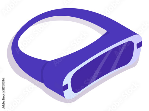Glasses of virtual reality, wireless device in purple color, 360 view, VR communication, modern computer technology. Digital innovation in flat design style, data center, supercomputer symbol vector