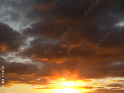 Natural sunset sunrise cloudy sky. Nature background.