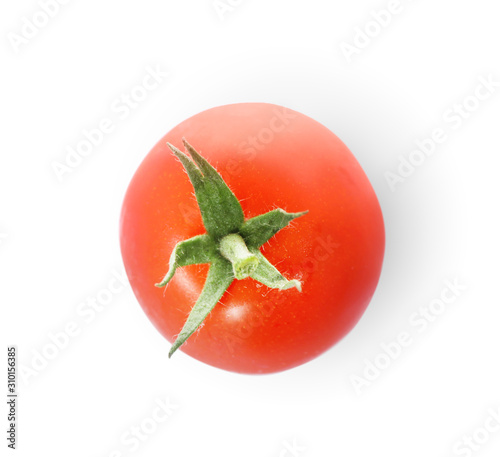 One ripe red tomato isolated on white background