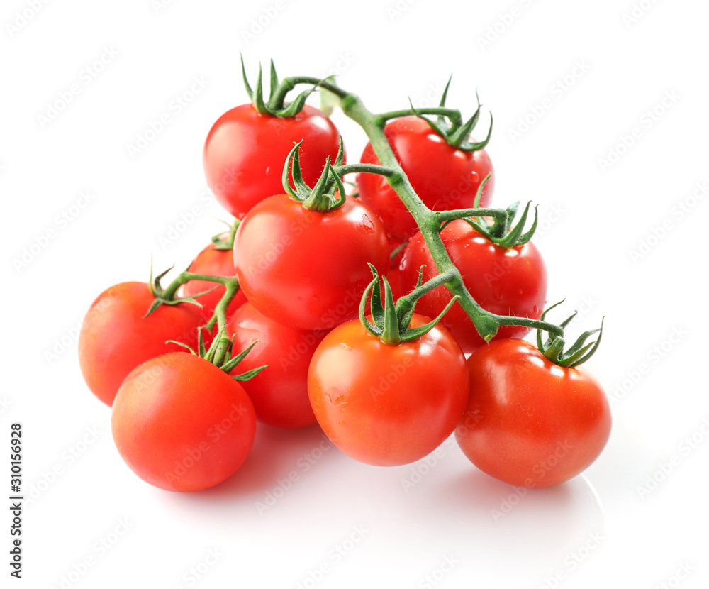 Branches of red ripe tomatoes isolated on white background Branches of red ripe tomatoes isolated on white background
