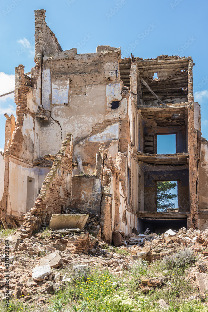 Ghost town of Belchite ruined in battle during Spanish Civil War, Zaragoza