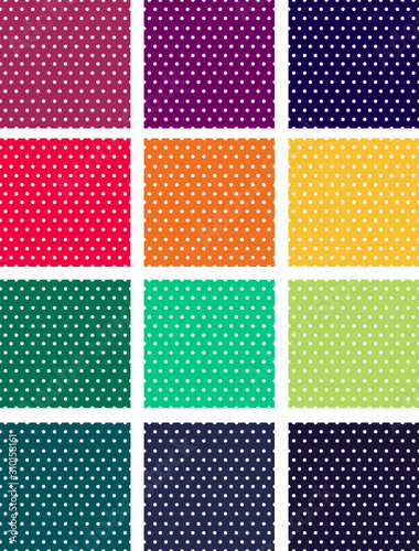 Set of rainbow color polka dot pattern