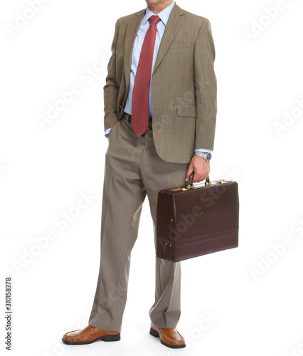 Businessman with brief case on a white background