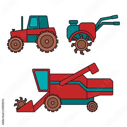 set of vector farm machinery on white background