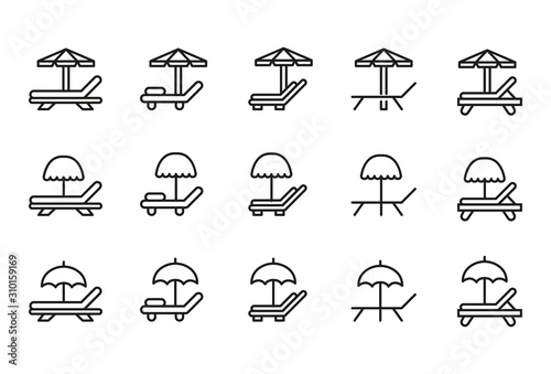 Stroke line icons set of sunbed.