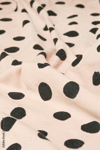 Cotton fabric, black polka dot fabric texture.