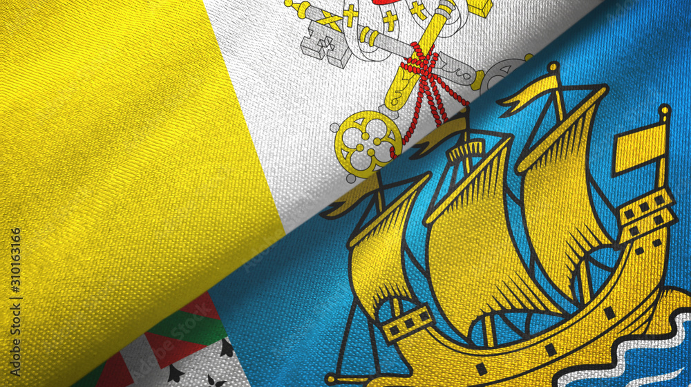 Vatican and Saint Pierre and Miquelon two flags textile cloth, fabric texture Vatican and Saint Pierre and Miquelon two flags textile cloth, fabric texture