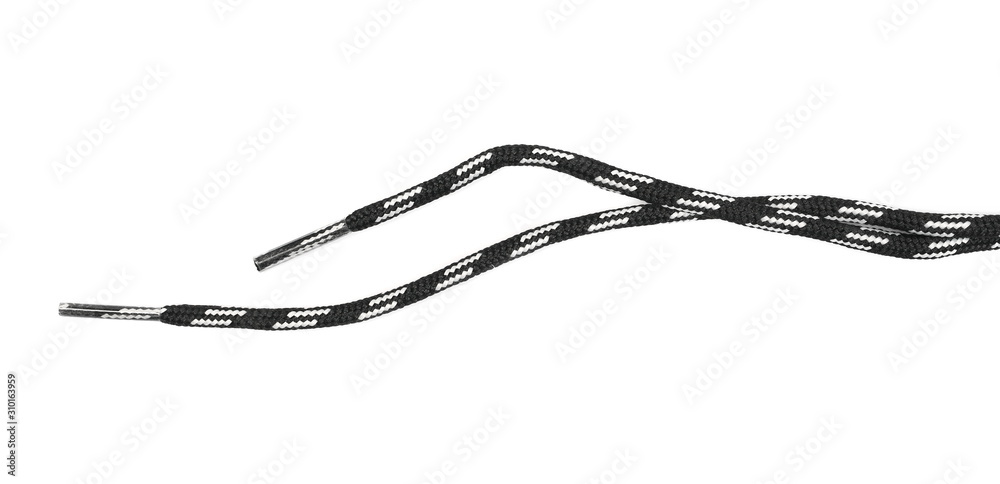 Black and white shoelaces isolated on white background, top view