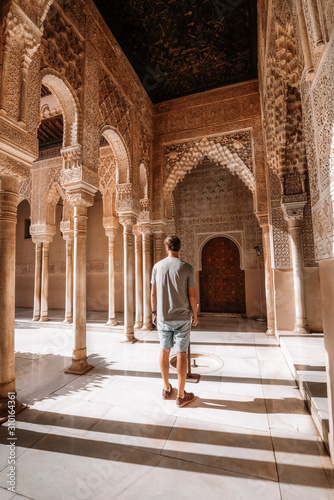 Man contemplating the interior of the Alhambra in Granada