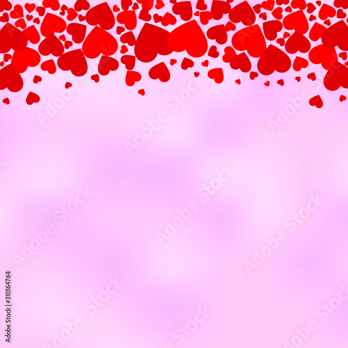 Fototapeta Naklejka Na Ścianę i Meble -  Red heart love on pink pastel background for Valentine's day. group of lovely red heart Valentine on blur pastel abstract background with pink, purple, different size red heart on top for love season.