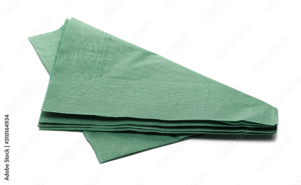 Green paper serviettes, napkins isolated on white background Green paper serviettes, napkins isolated on white background