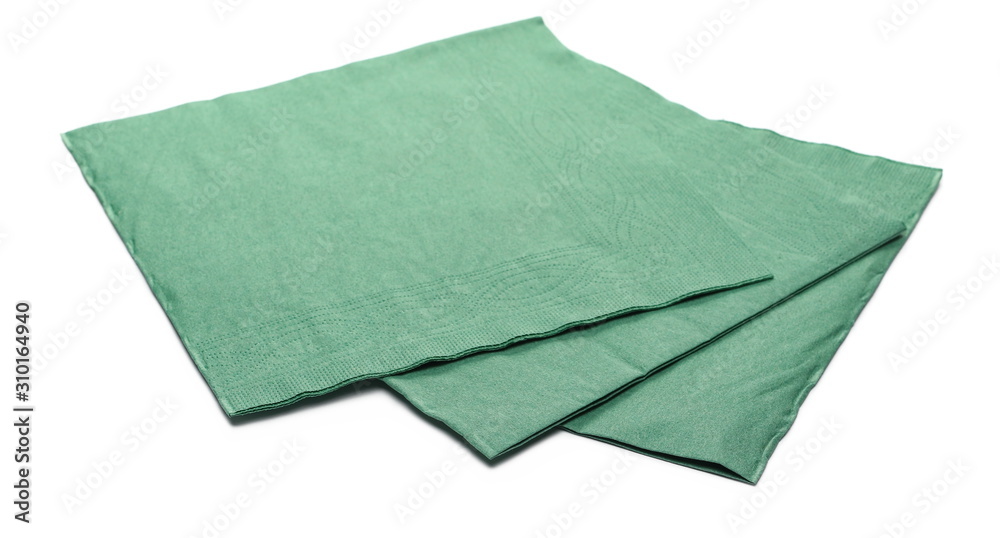 Green paper serviettes, napkins isolated on white background