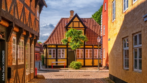 Street and houses in Ribe town, Denmark