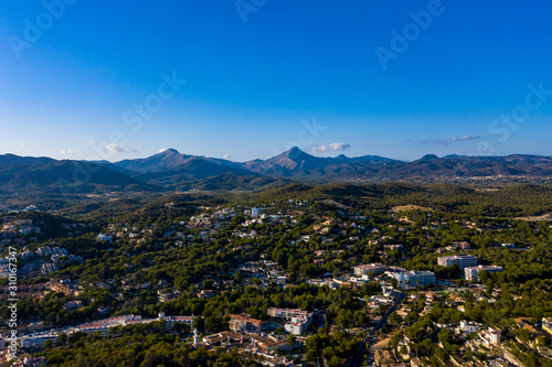 Aerial view over Costa de la Calma and Santa Ponca with hotels and beaches, Costa de la Calma, Caliva region, Mallorca, Balearic Islands, Spain