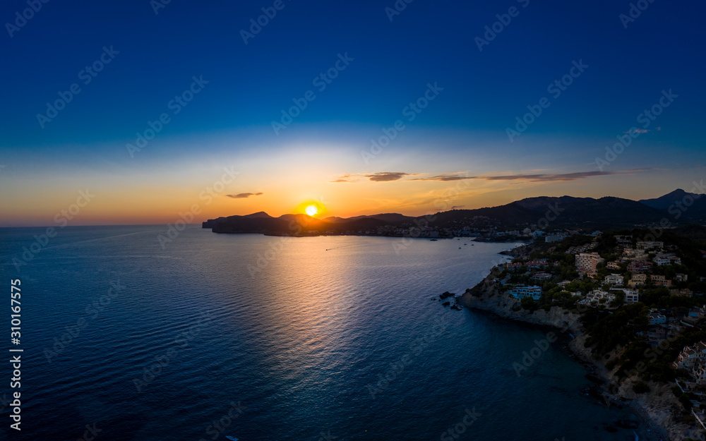 Aerial view over Costa de la Calma and Santa Ponca with hotels and beaches, Costa de la Calma, Caliva region, Mallorca, Balearic Islands, Spain