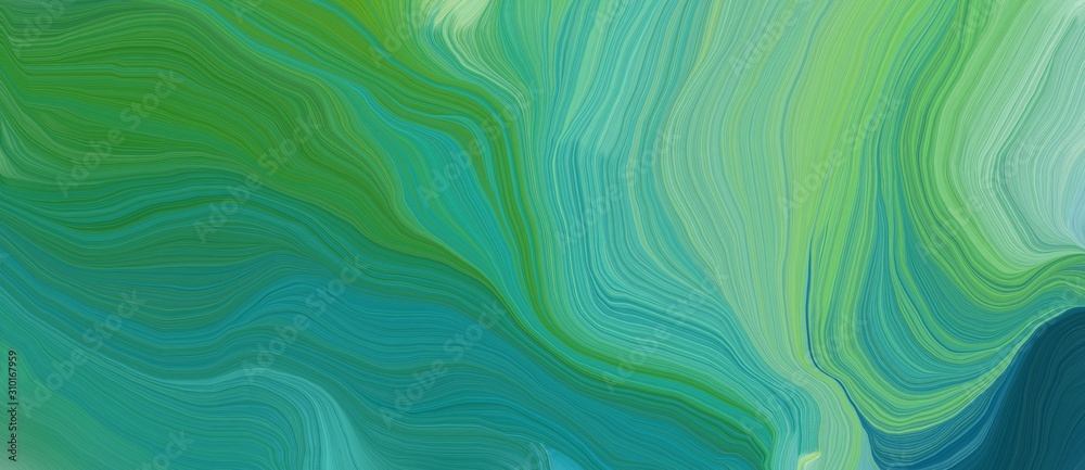 colorful horizontal banner. elegant curvy swirl waves background design with medium sea green, sea green and dark sea green color