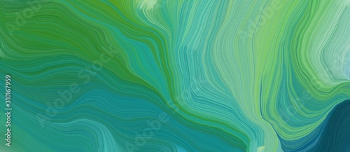 colorful horizontal banner. elegant curvy swirl waves background design with medium sea green, sea green and dark sea green color © Eigens