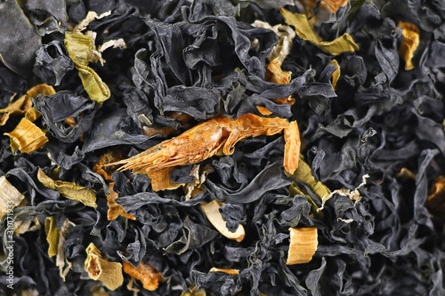 Japanee seasoning consisting of dried algae seeweed and small shirmps photo