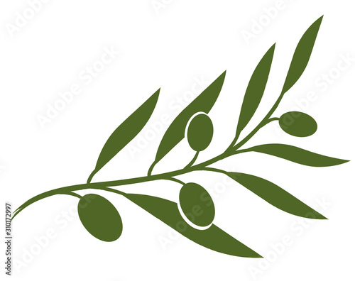 Vector icon olive branch. Olives oil sign. Symbol of peace. Greek religious sign. Organic cosmetics. Natural element.